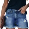 Women's Casual Summer Denim Shorts Mid Waisted Stretchy Ripped Jean Shorts with Pockets